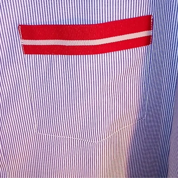 Zara Striped Button Up Shirt with Red Ribbon Accents - Picture 6 of 11
